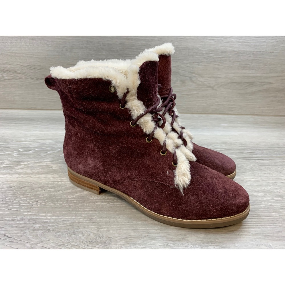 Array Burgundy Suede Faux Fur Lined Lace Up Ankle Boots Women's 6 Comfort Shoes